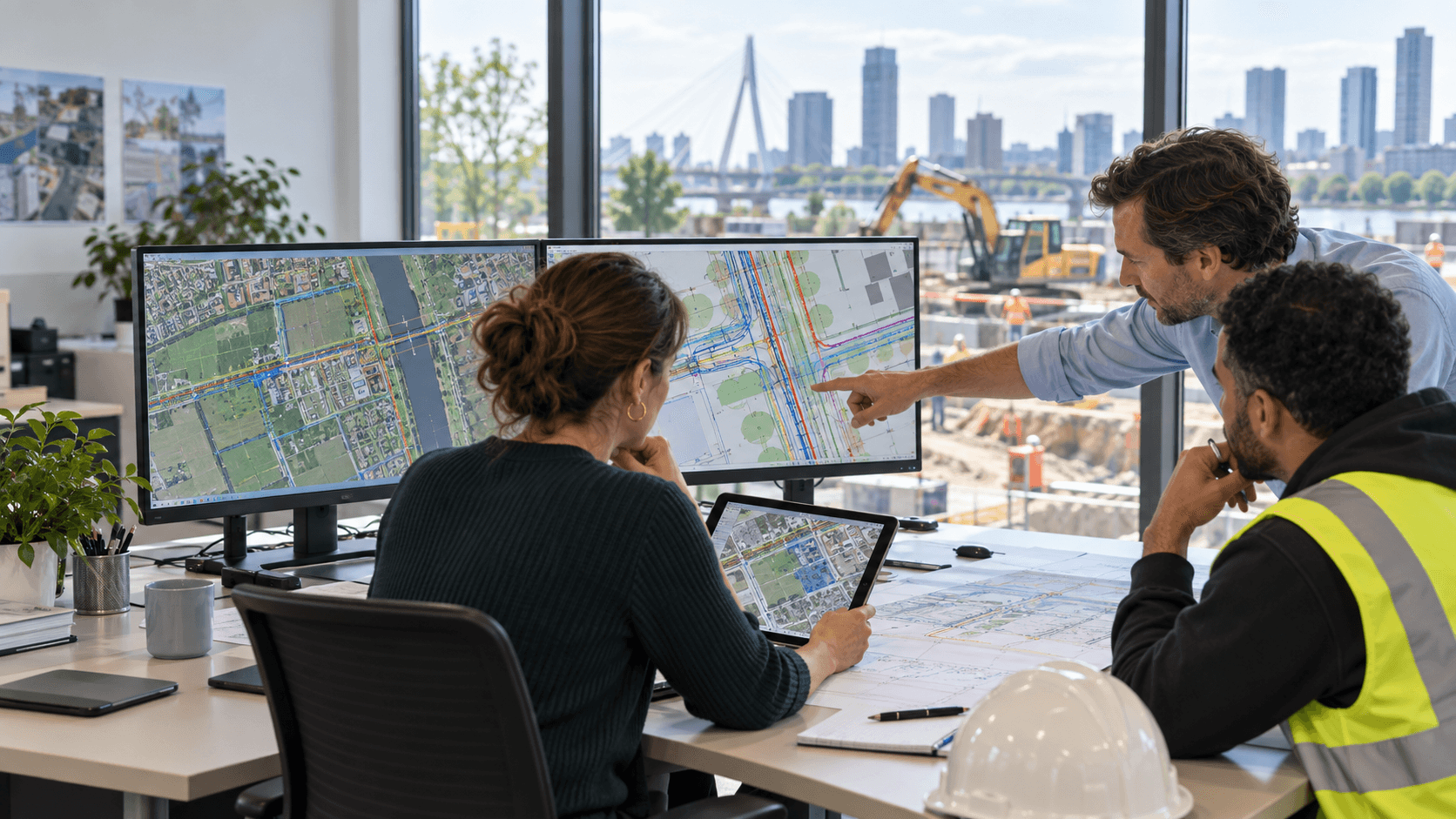 Professioneel GIS-team werkt met gebiedsdekkende KLIC-informatie op schermen en tablet